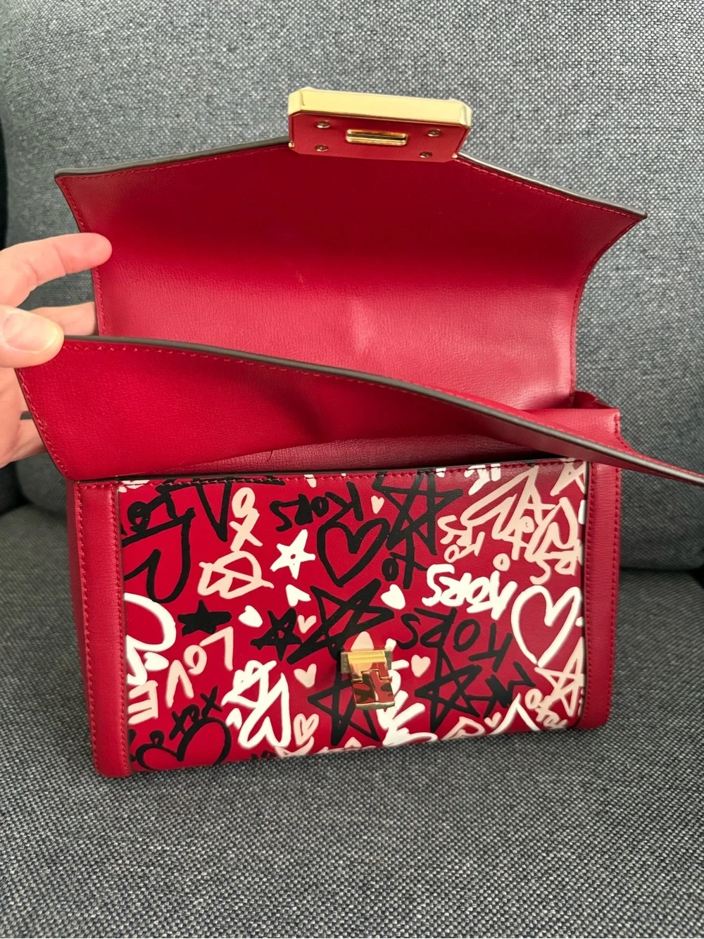 Michael Kors Red and Cream Graffiti Love Satchel